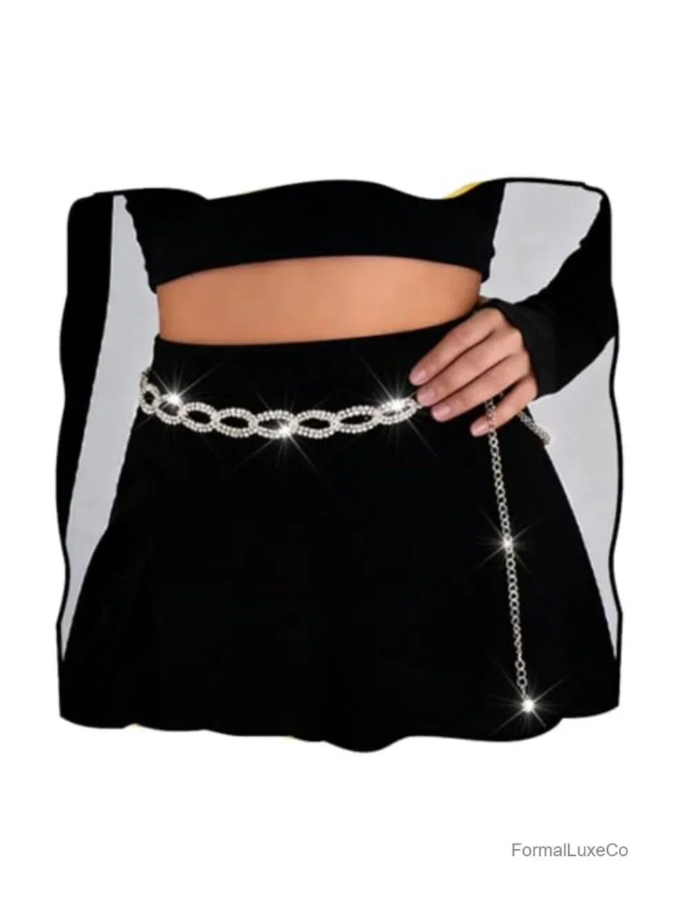 Rhinestone Crystal Chain Belt Silver Waist Chain for Women Wedding Party Dress